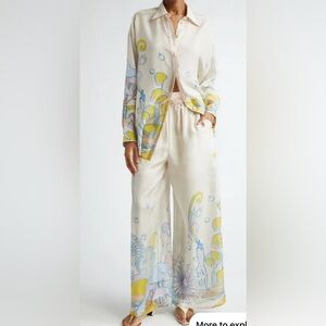 Zimmermann Cream Wide-Leg Silk Pants with Pastel Floral Print